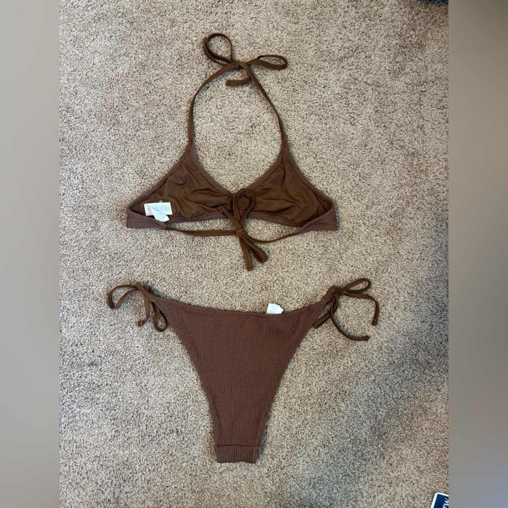 Aerie Brown Ribbed Tie-Side Bikini Set Size medium - Picture 7 of 7